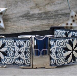 Beautiful Handmade Metal Clasp Dog Collar 2” wide Sz XL Pinwheel Norway